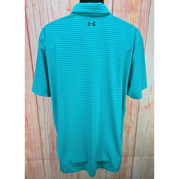 Under Armour XL Loose Fit HeatGear Polo Shirt Blue Striped Mens Golf Top - Picture 2 of 8
